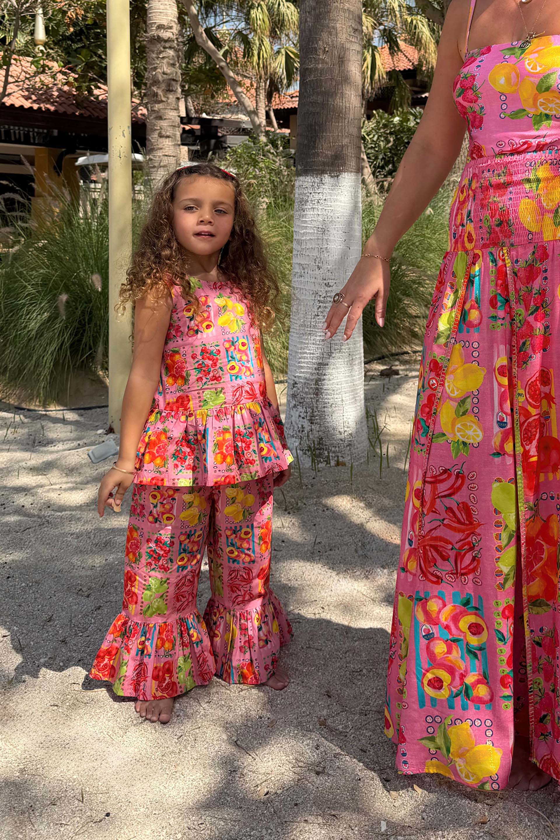 Girl's Pink Fruit Wide Leg Set