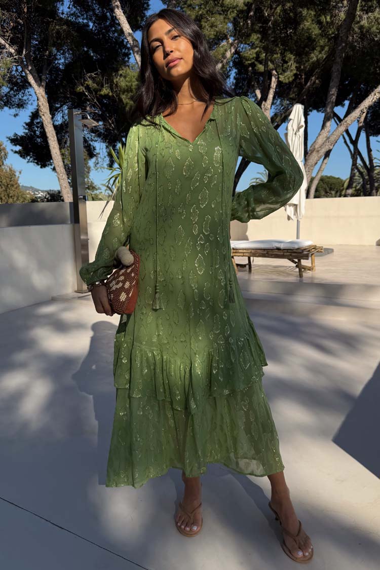 Green Jacquard Harmony Dress Petite