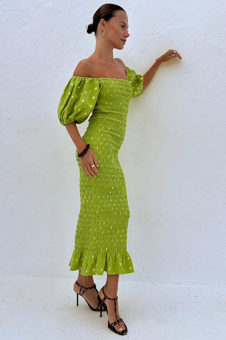 Olive Jojo Dress with Gold Fleck