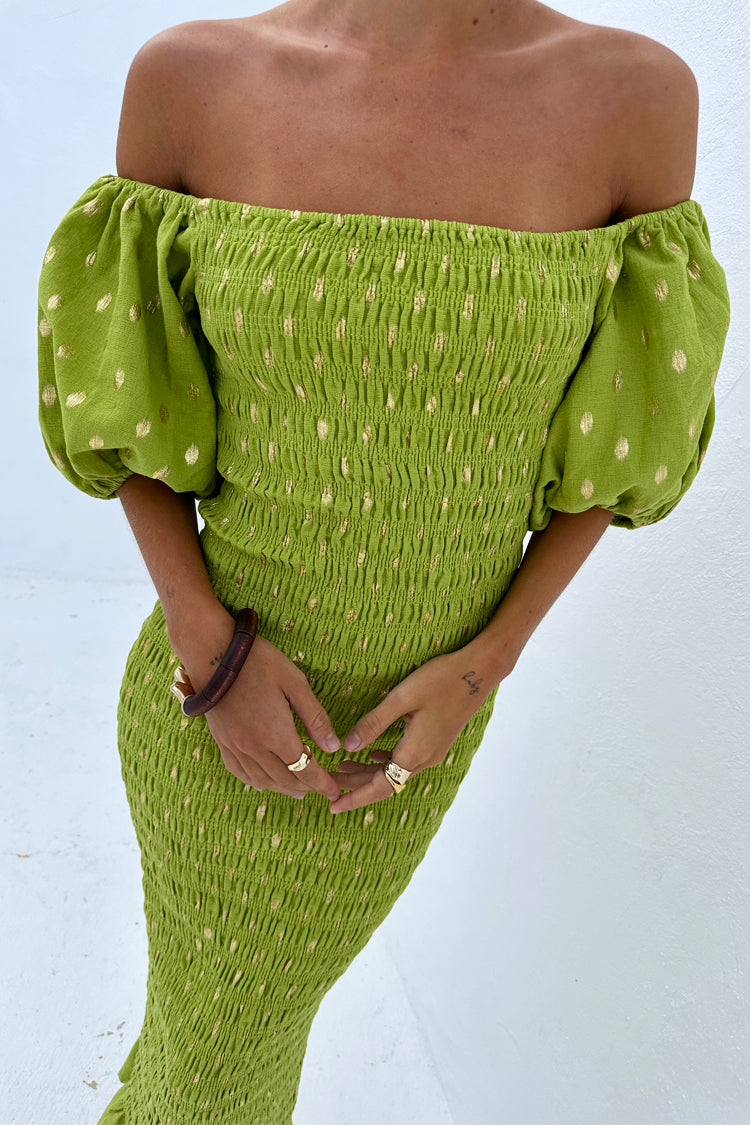 Olive Jojo Dress with Gold Fleck