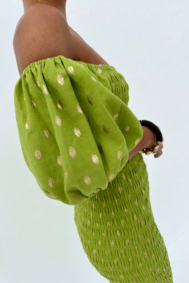 Olive Jojo Dress with Gold Fleck