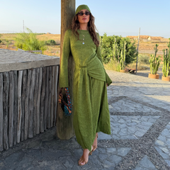 Green Lace Tie Dress with Head Scarf