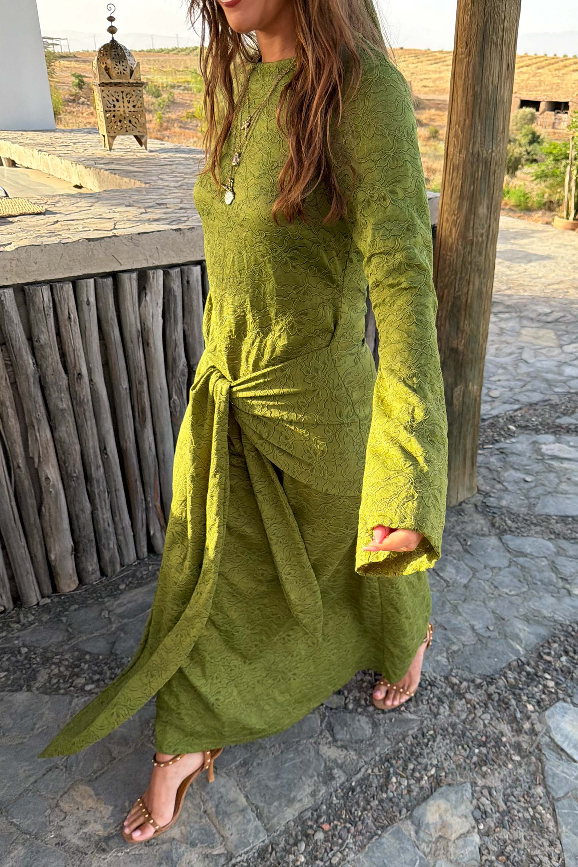 Green Lace Tie Dress with Head Scarf