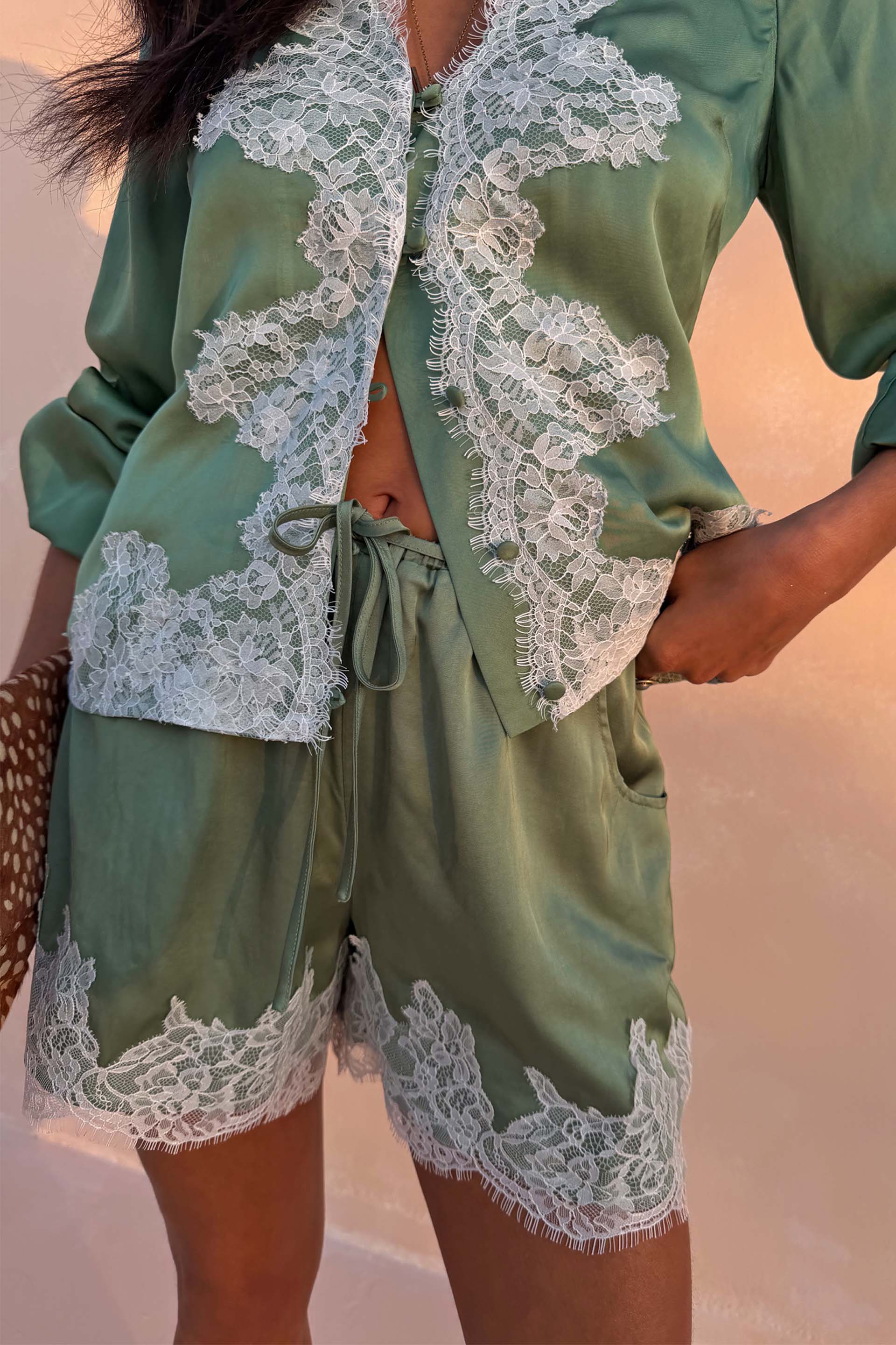 Green Lace Maeva Shorts