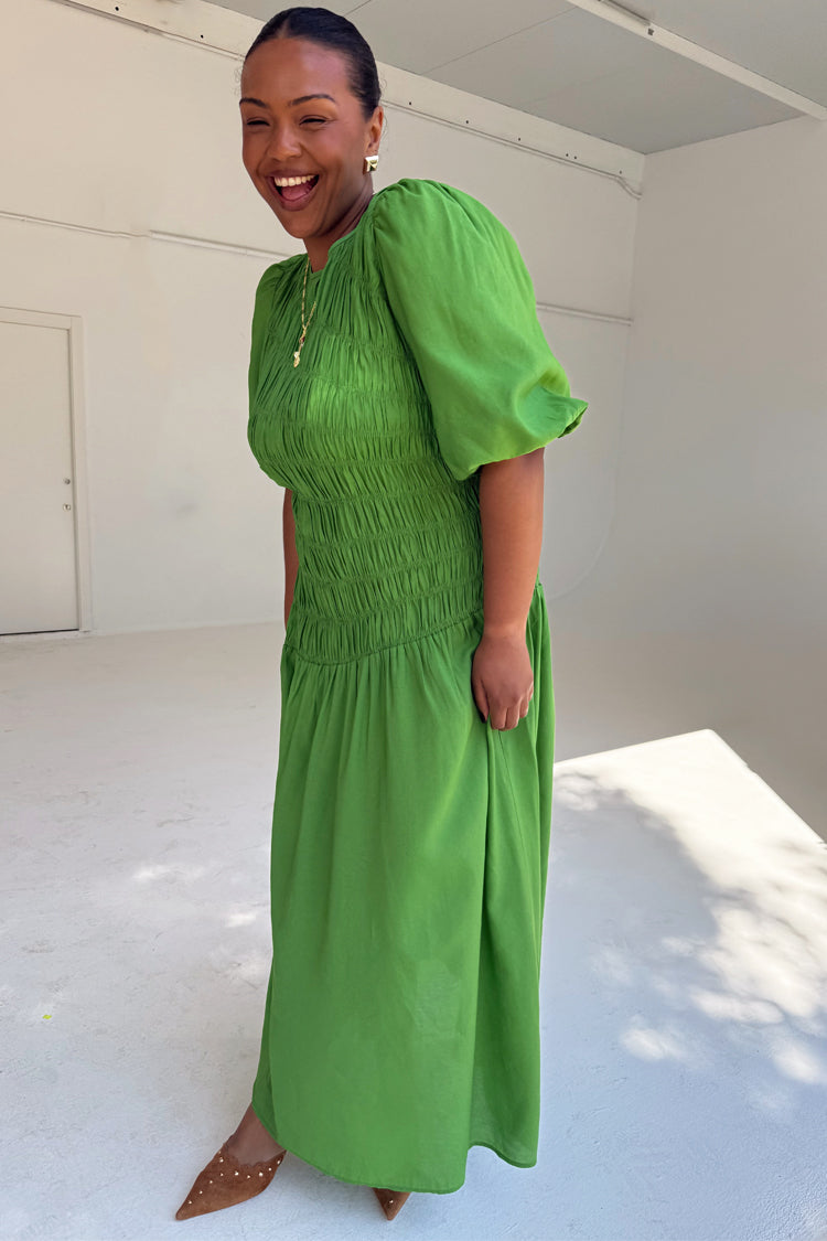 Green Shirred Nara Dress