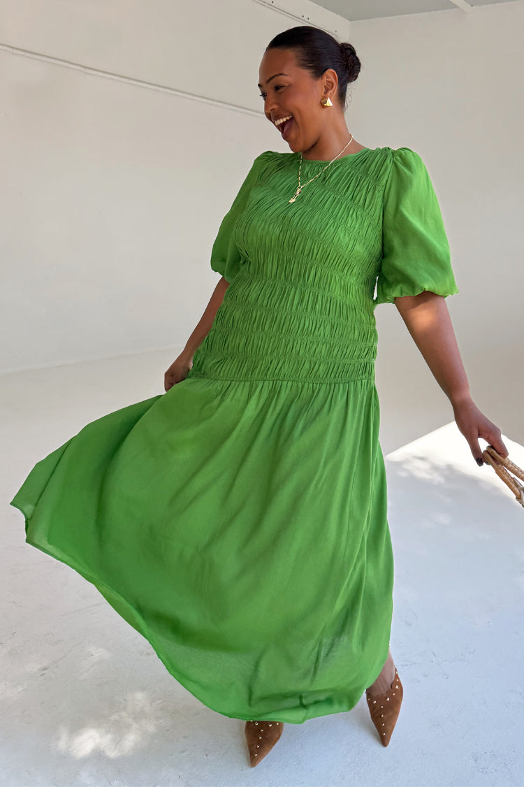 Green Shirred Nara Dress