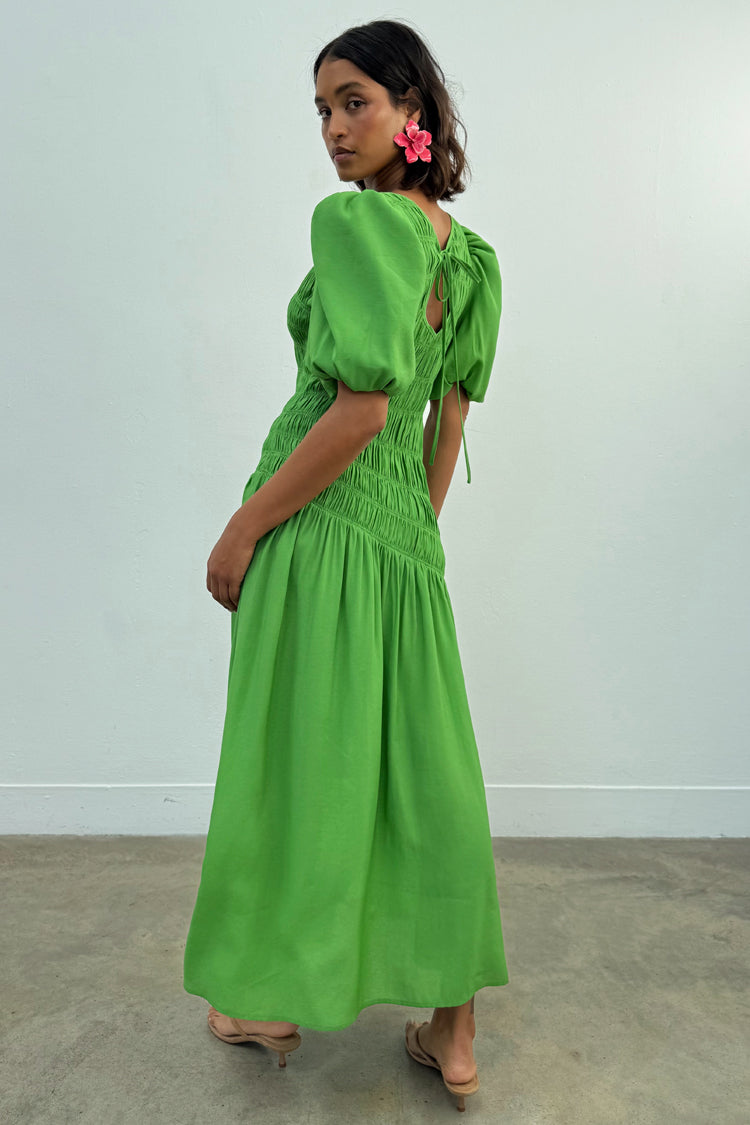 Green Shirred Nara Dress