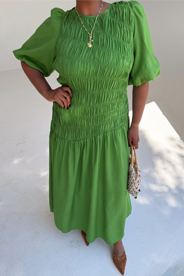 Green Shirred Nara Dress