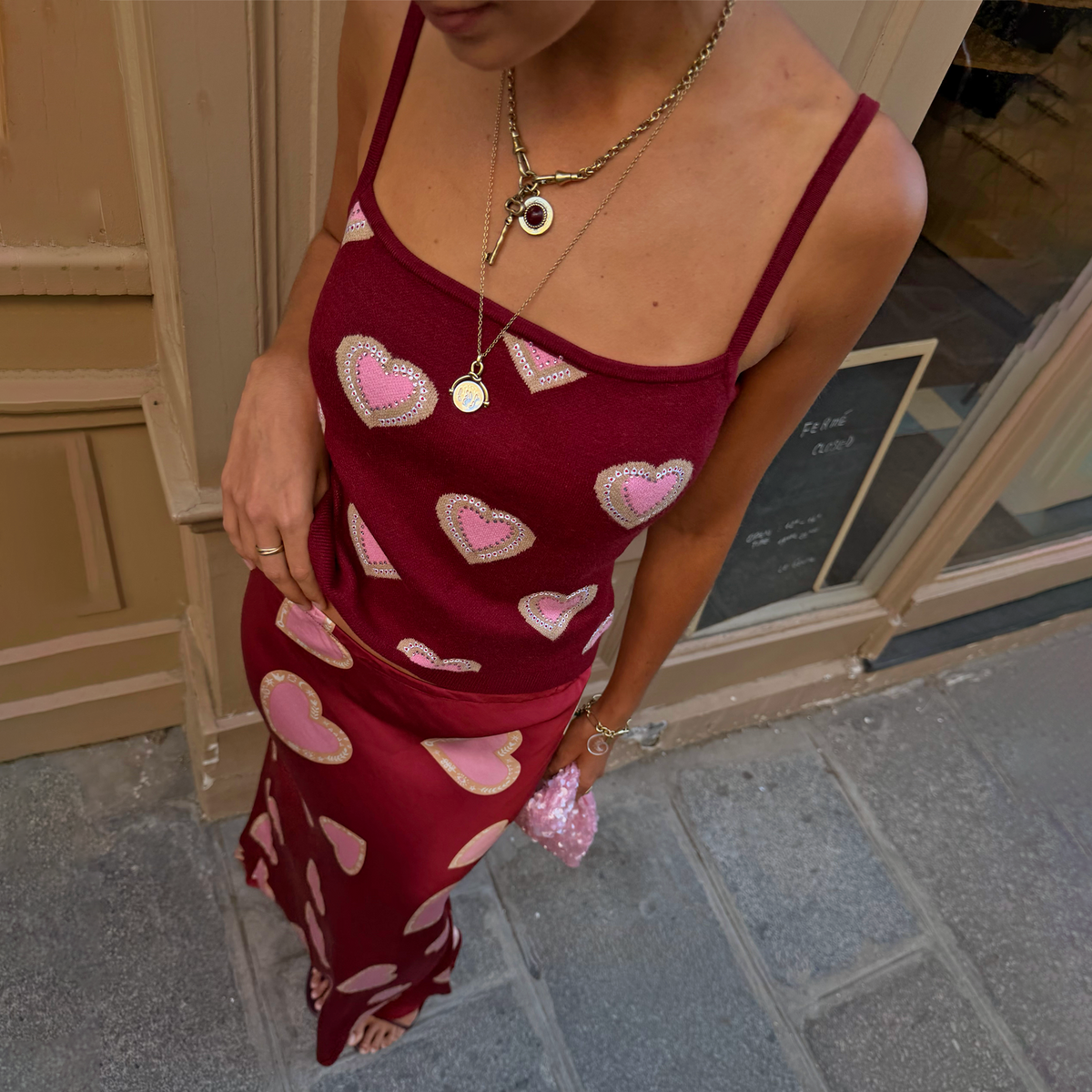 Burgundy Hearts Cami