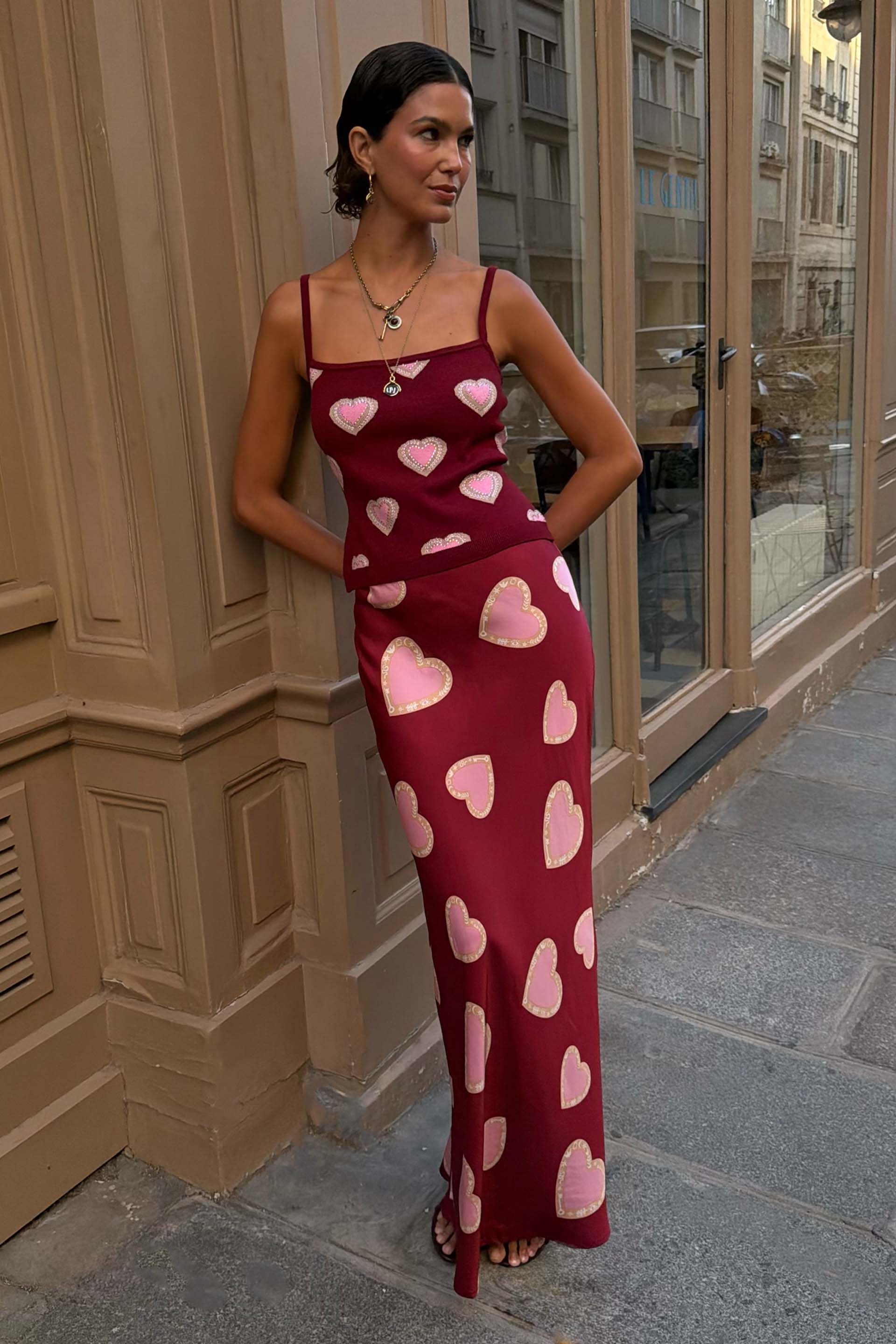 Burgundy Heart Dorris Skirt