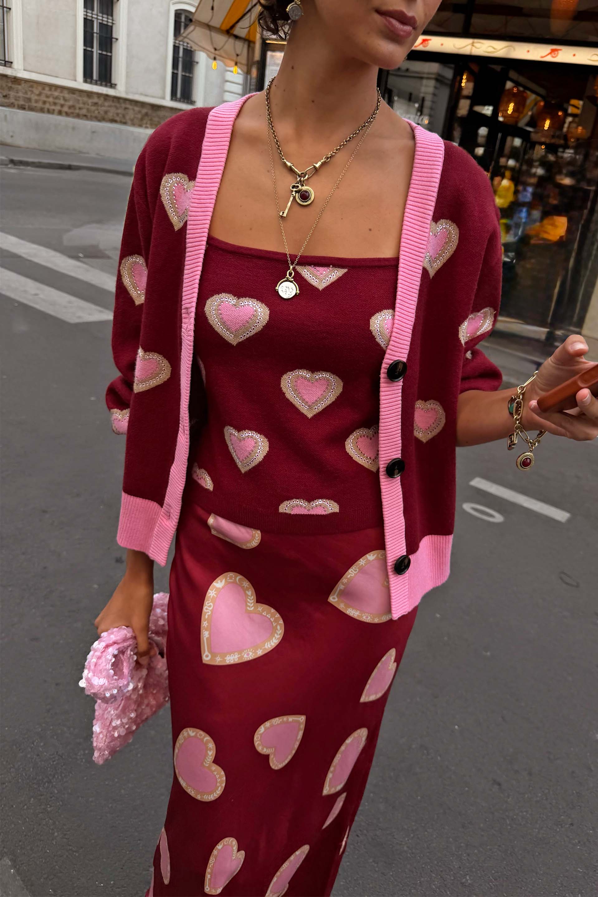 Burgundy Hearts Cami