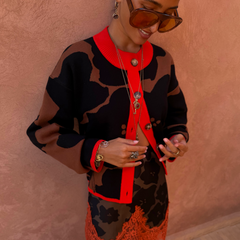 Tan Jaden Floral Jacquard Cardigan