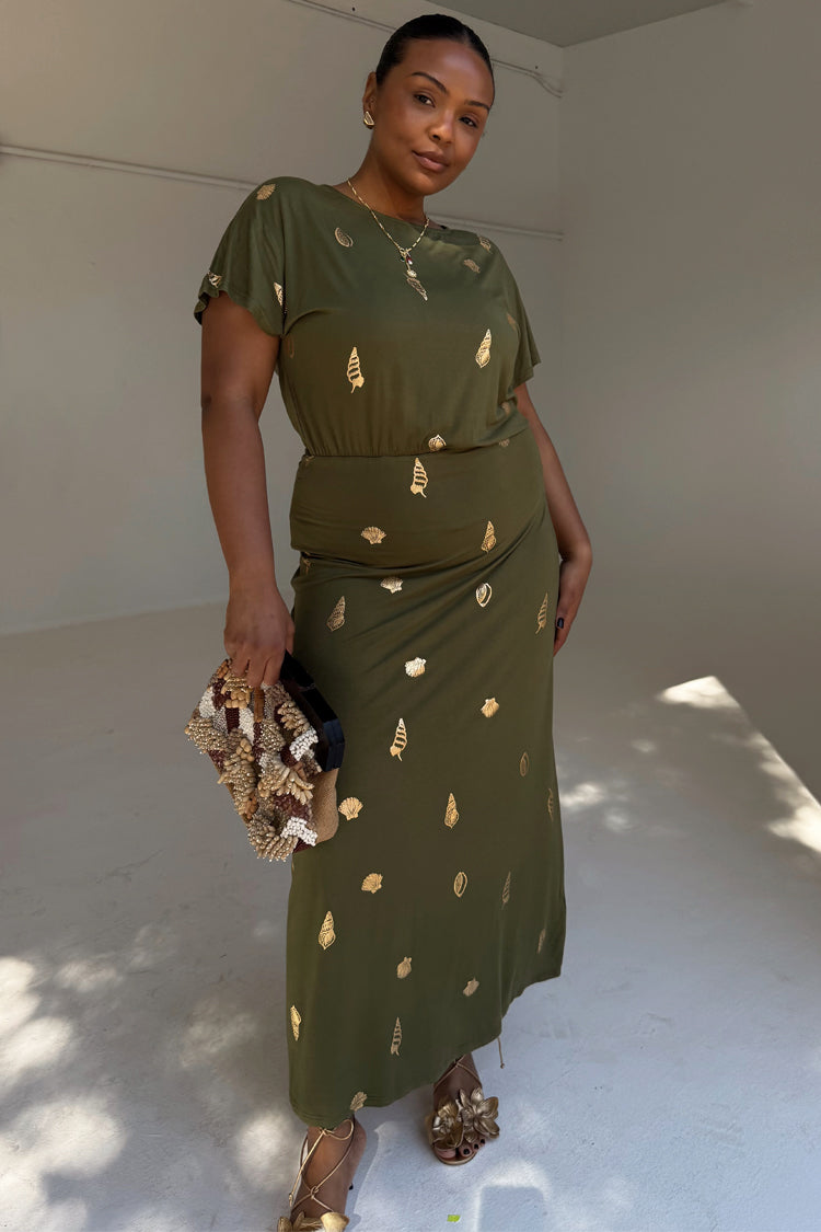 Khaki Shell Midi Dress