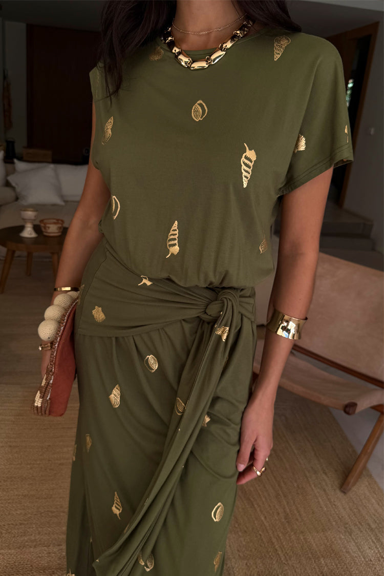 Khaki Shell Midi Dress