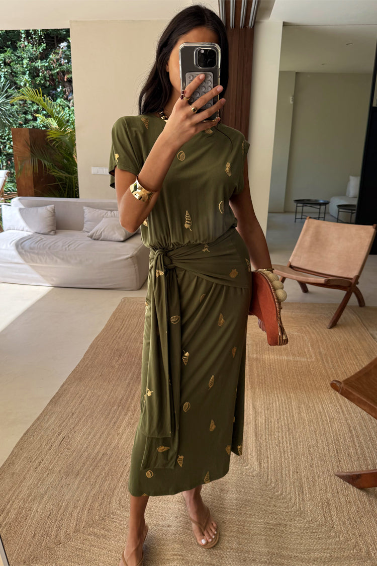 Khaki Shell Midi Dress