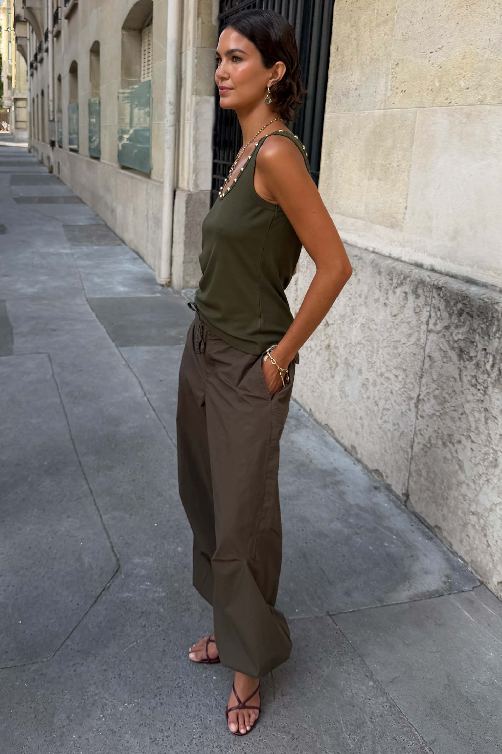 Khaki Studded Rib Vest