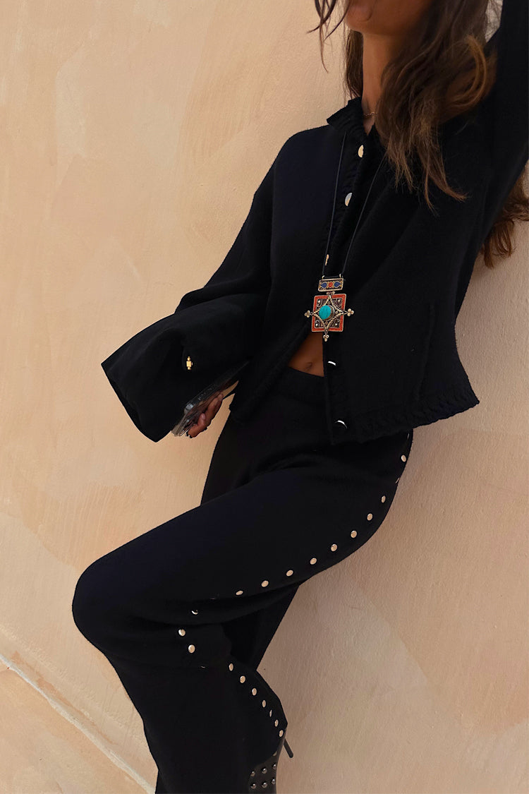 Black Studded Knit Trousers