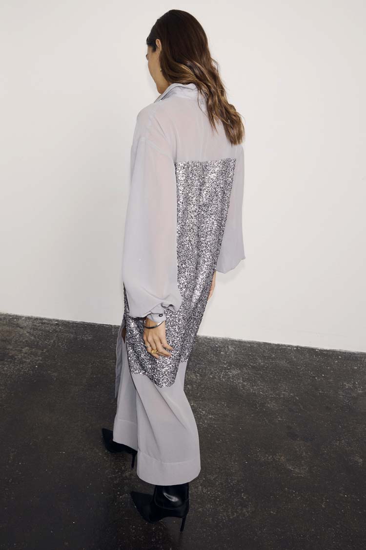 Gunmetal Sequin Lila Shirt Dress