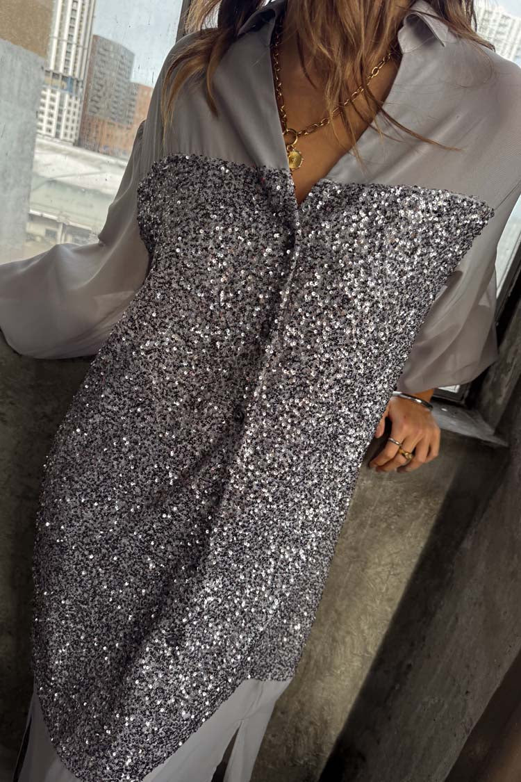 Gunmetal Sequin Lila Shirt Dress