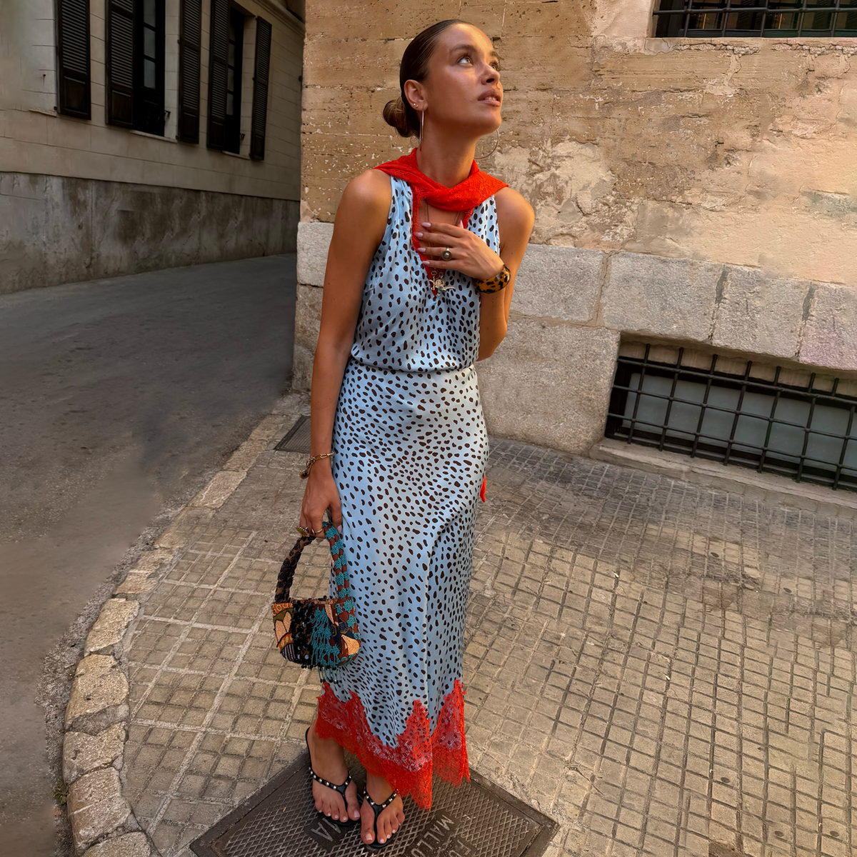 Sky Blue Deer Midi Maeva Skirt