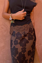 Tan Jaden Floral Midi Meava Skirt