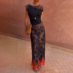 Tan Jaden Floral Midi Meava Skirt