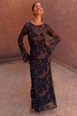 Tan Jaden Floral Mesh Dress