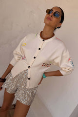 Cream Neon Embroidered Darcy Cardigan