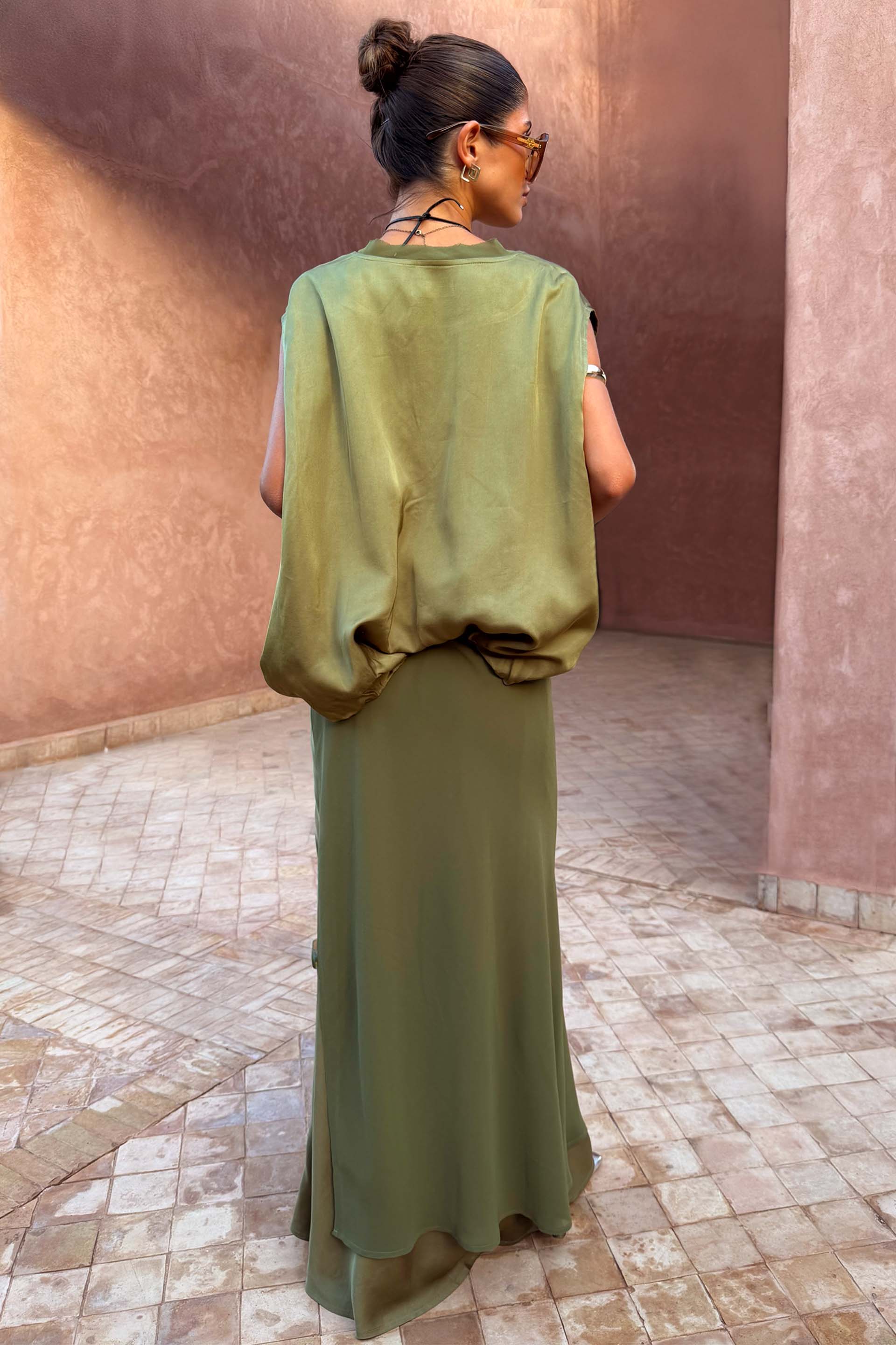 Olive Wrap Jojo Midi Skirt