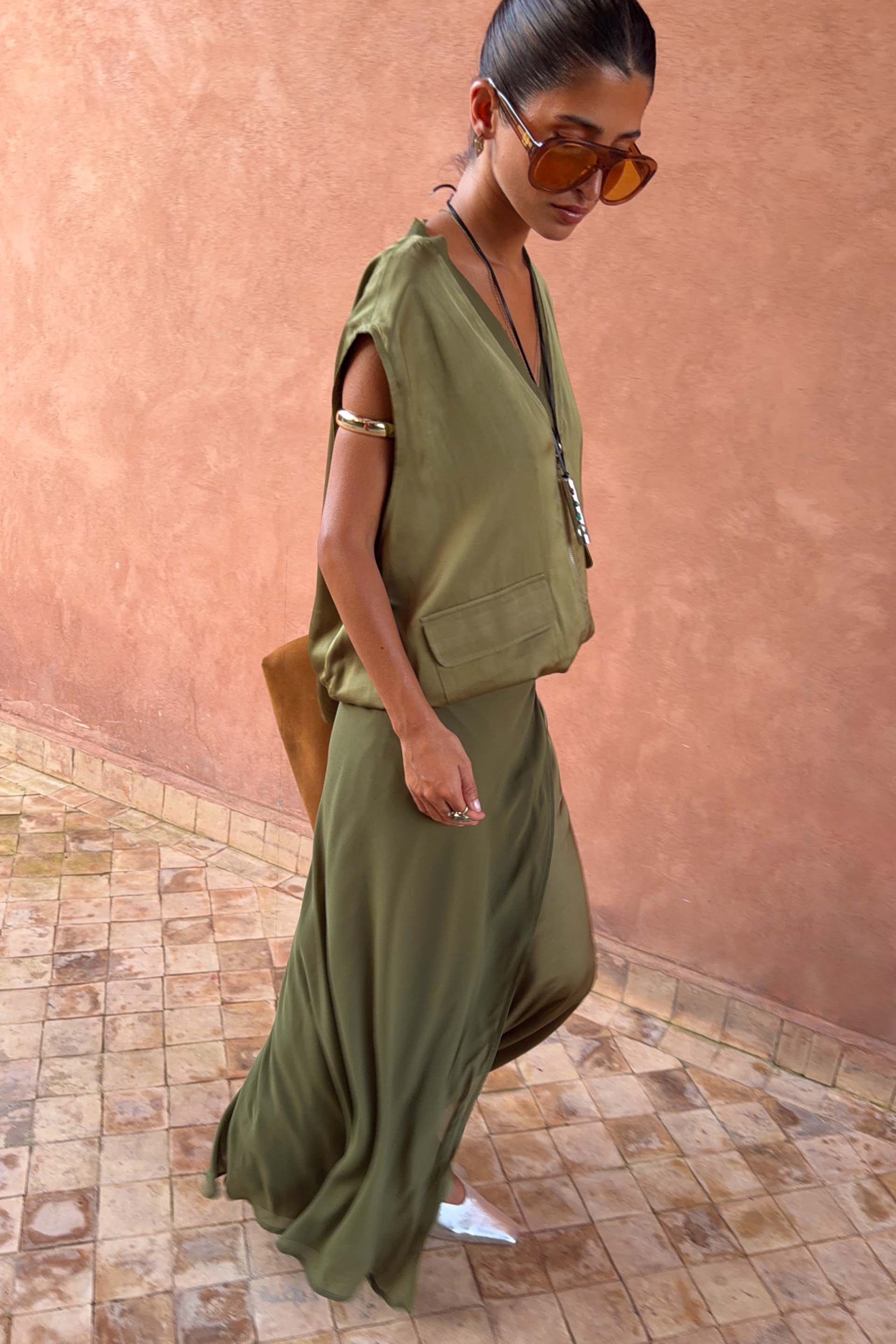 Olive Wrap Jojo Midi Skirt