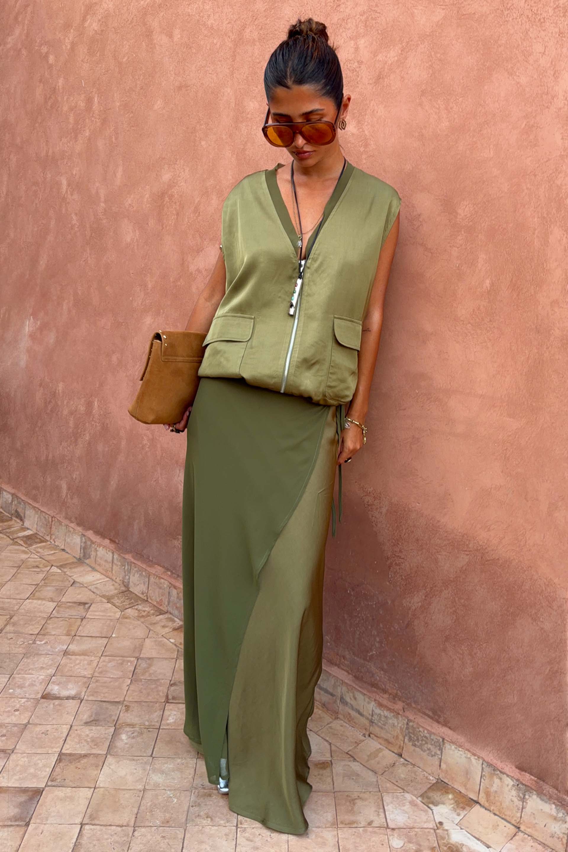 Olive Bubble Zip Vest