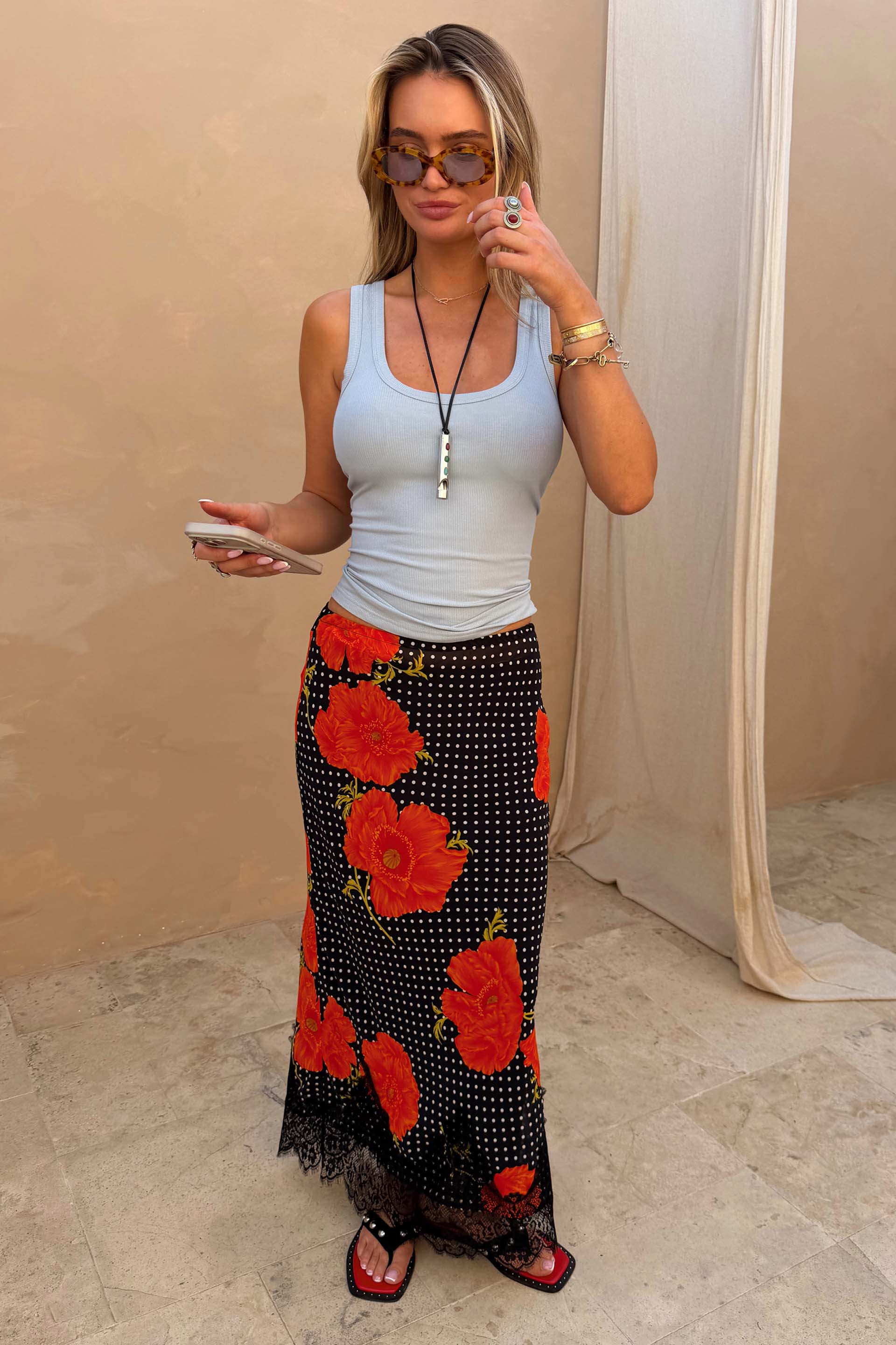 Black Poppy Midi Maeva Skirt