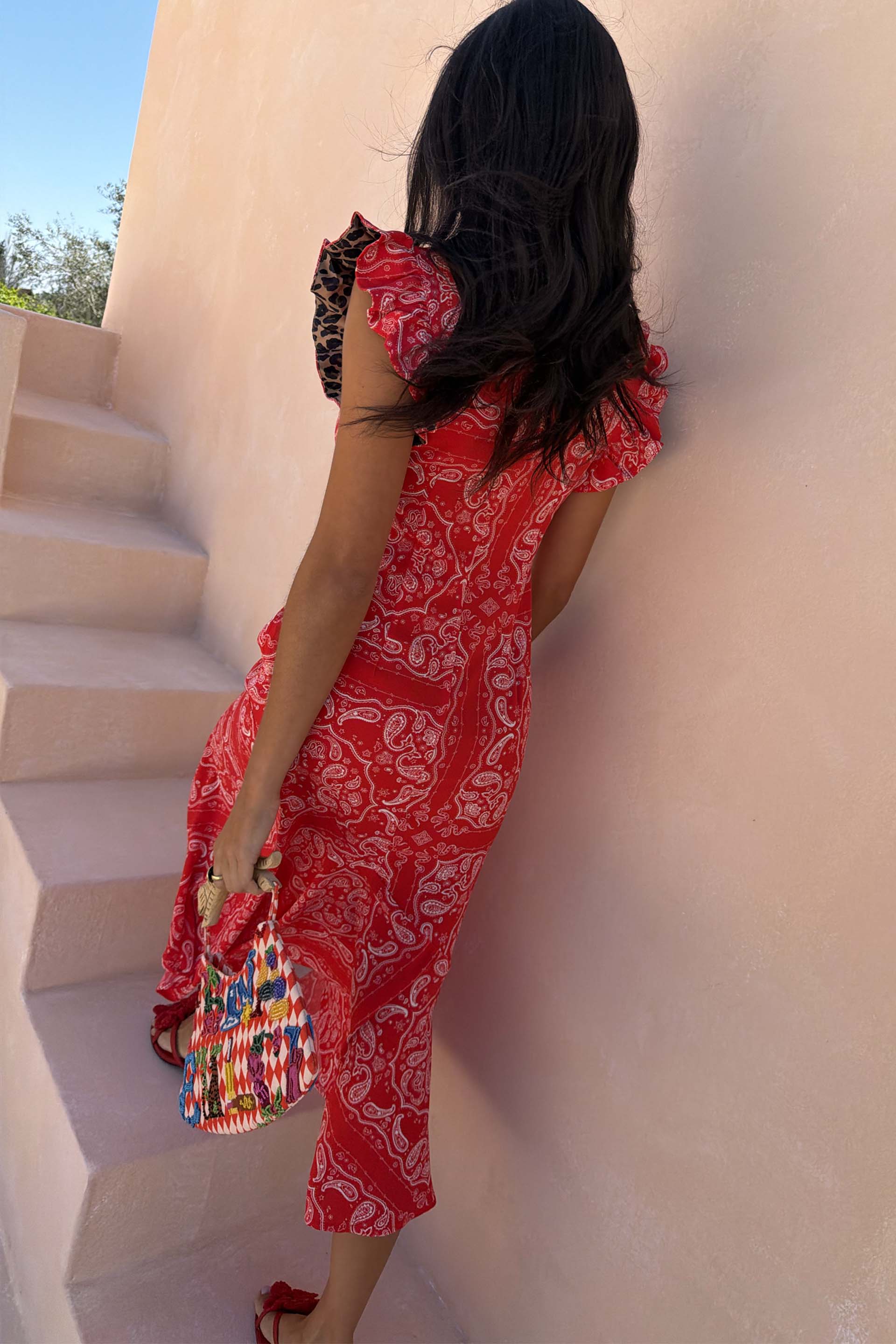 Red Bandana Remi Dress with Leopard Sleeve