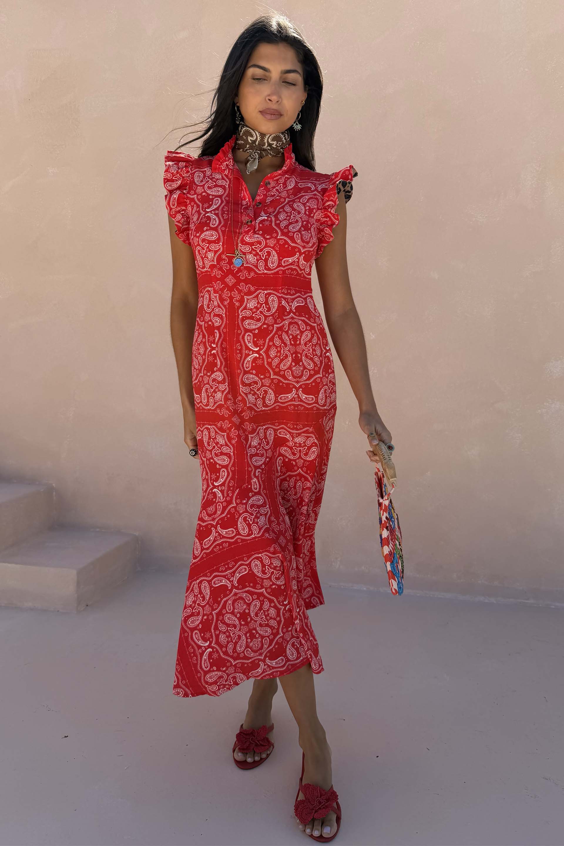 Red Bandana Remi Dress with Leopard Sleeve