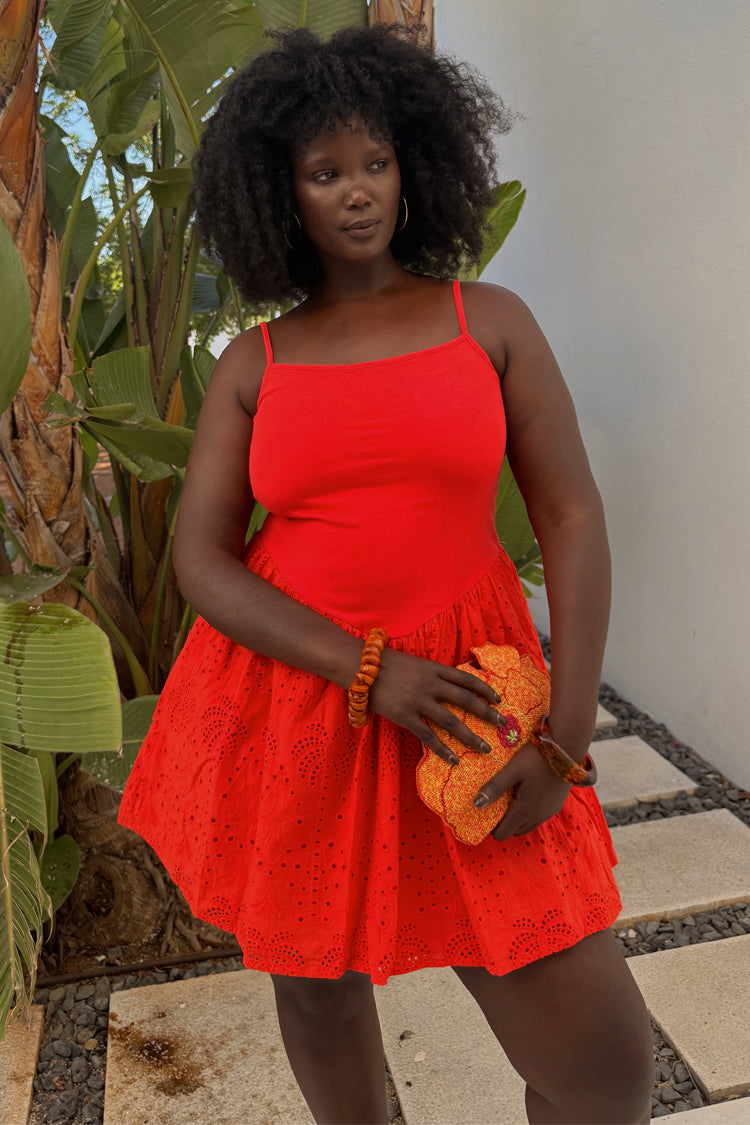 Red Broderie Mini Lola Dress
