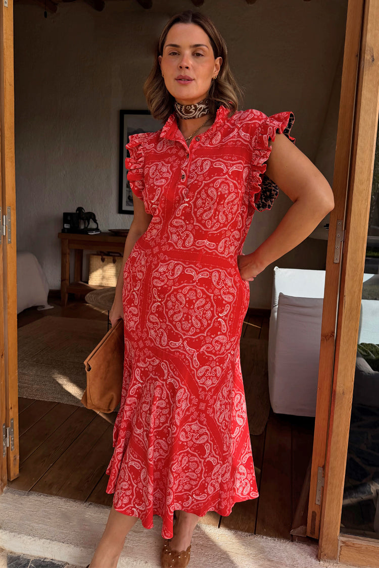 Red Bandana Remi Dress with Leopard Sleeve