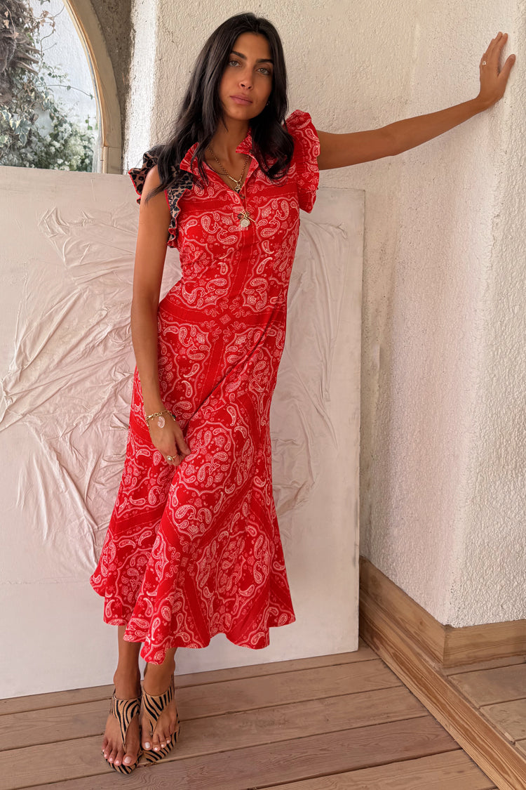 Red Bandana Remi Dress with Leopard Sleeve