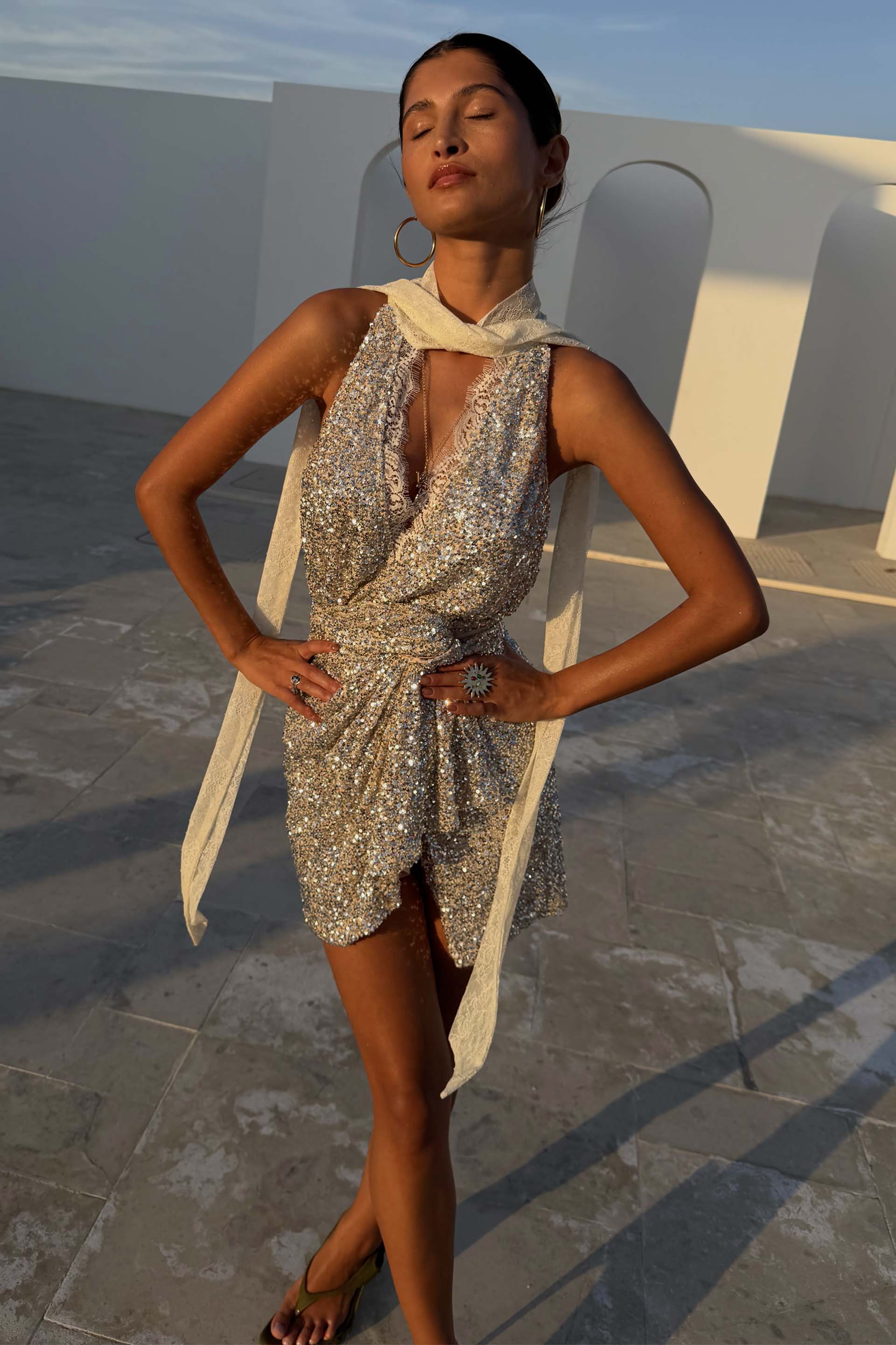 Silver Sequin Mini Jaspre Skirt