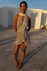 Silver Sequin Mini Jaspre Skirt