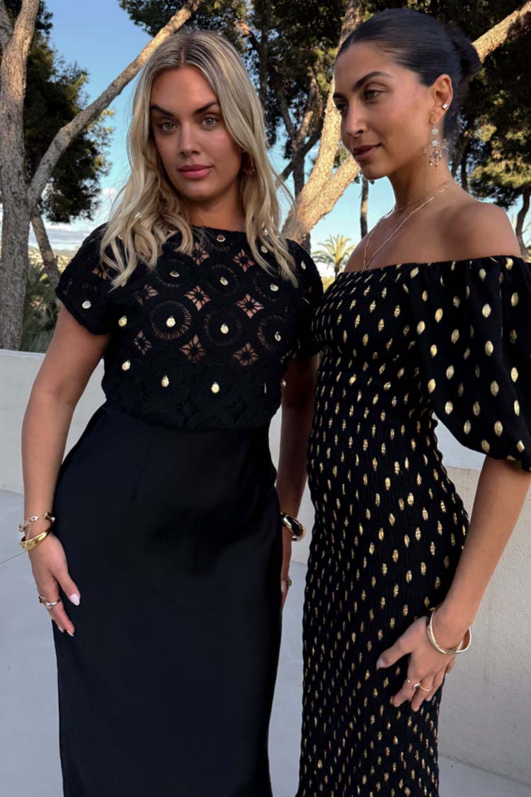 Black Crochet Shell Elodie Dress