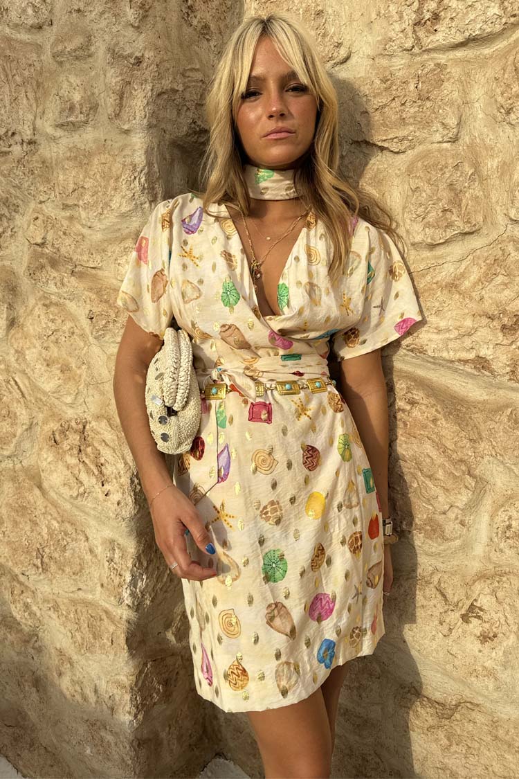 Cream Shell Mini Wrap Dress