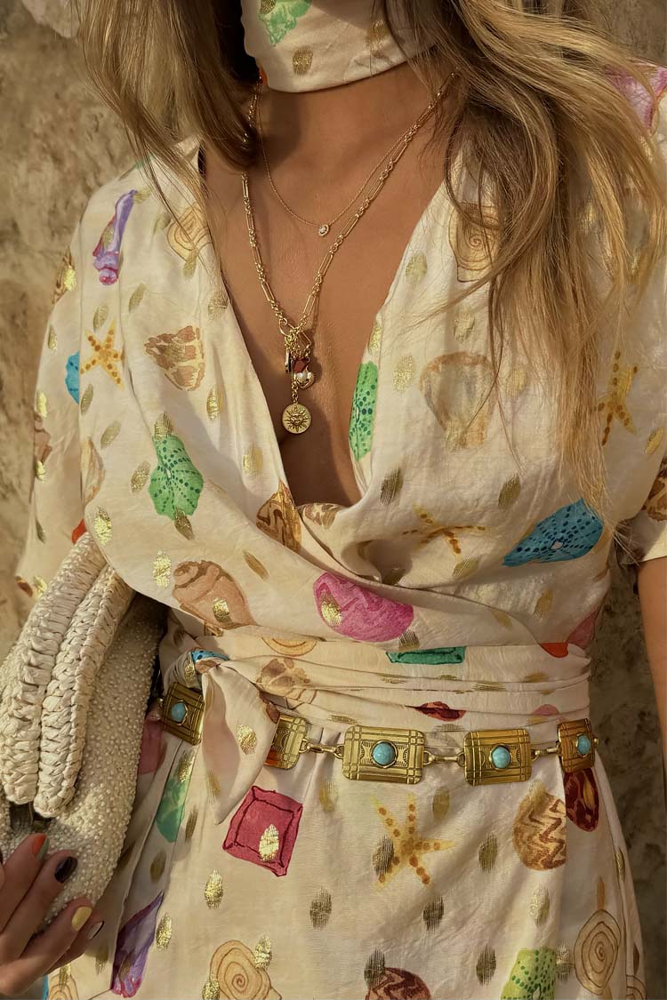 Cream Shell Mini Wrap Dress