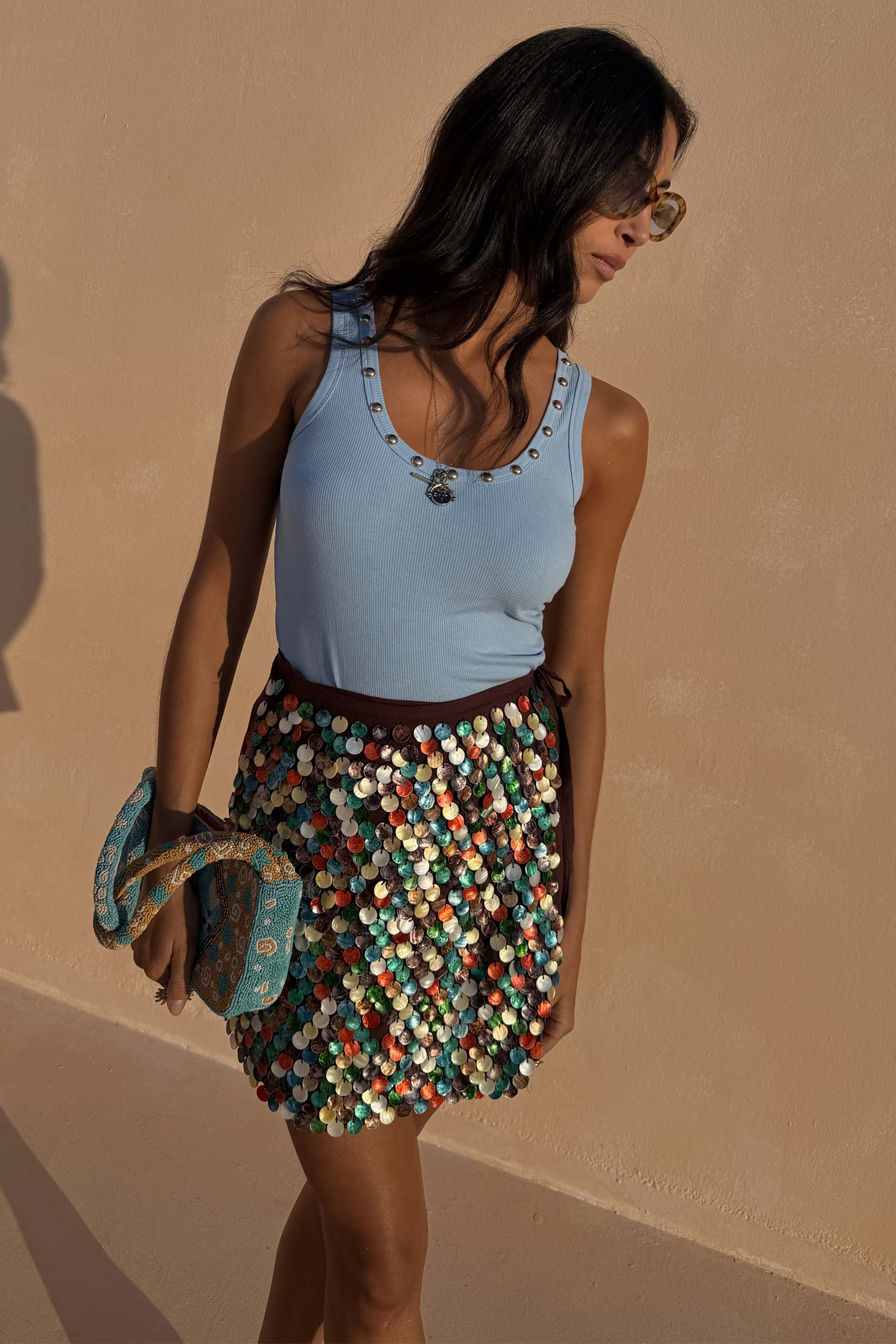 Multi Shell Mini Wrap Skirt