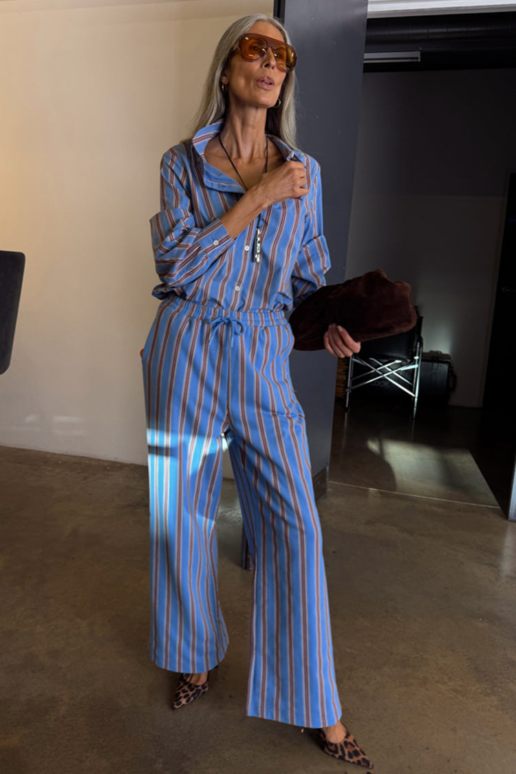 Blue Cotton Stripe Jogger