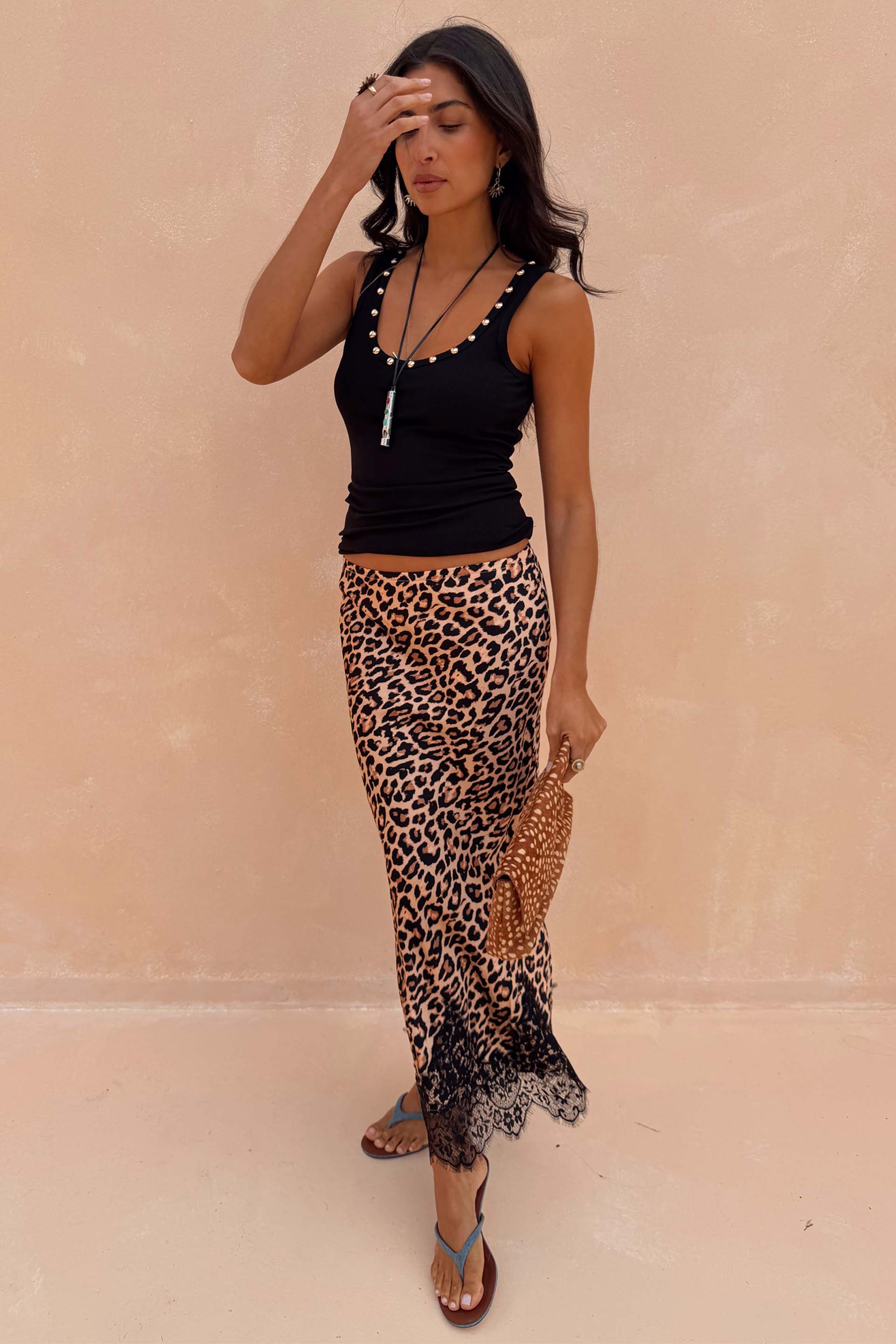 Black Studded Rib Vest