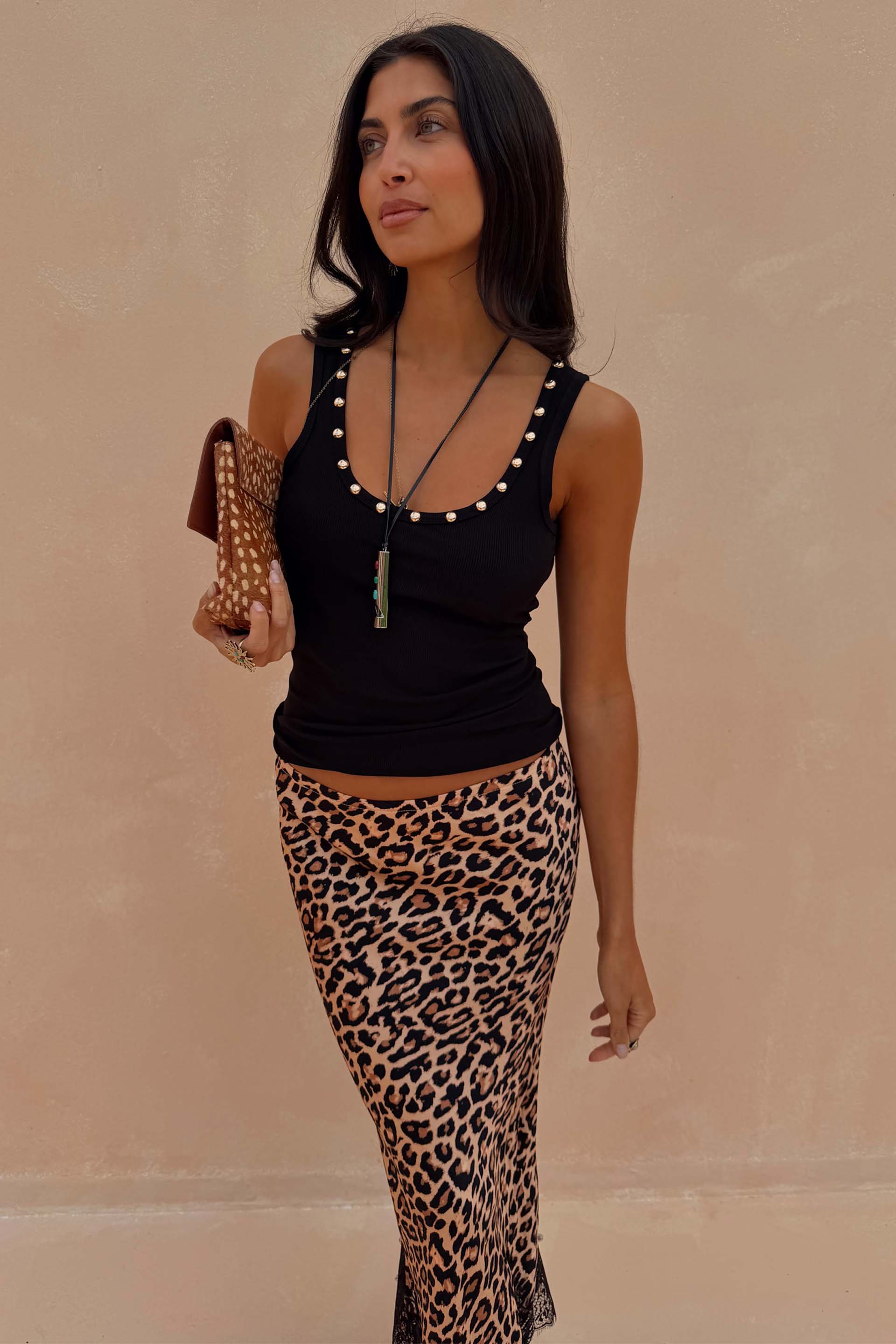 Black Studded Rib Vest