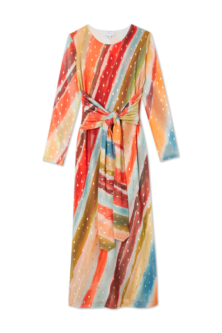 Sunset Stripe Mesh Midi Dress
