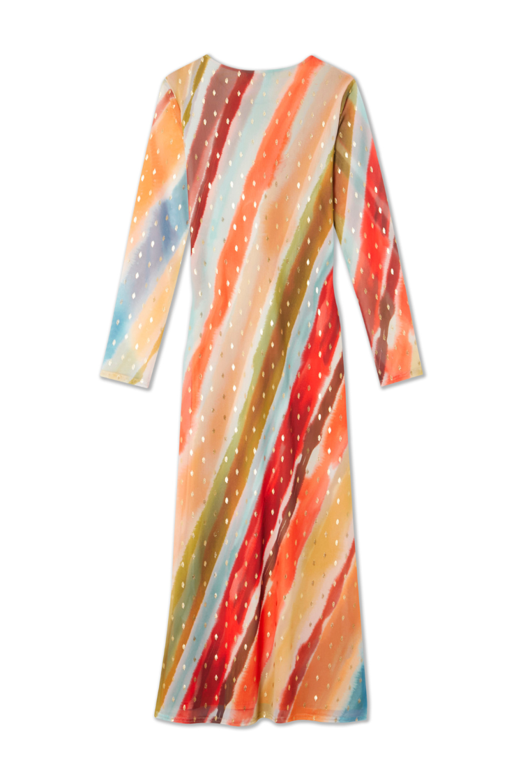 Sunset Stripe Mesh Midi Dress
