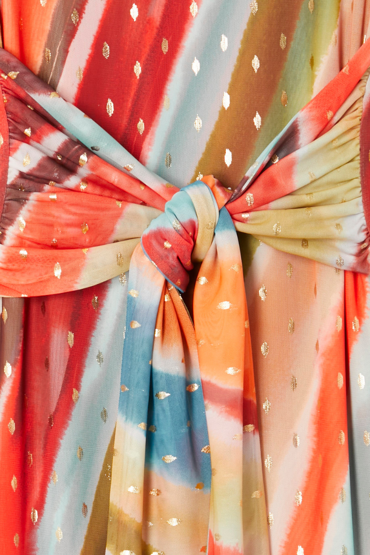 Sunset Stripe Mesh Midi Dress