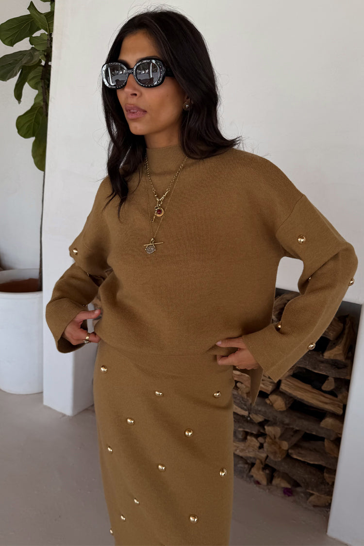 Tan Stud Evie Knit Jumper